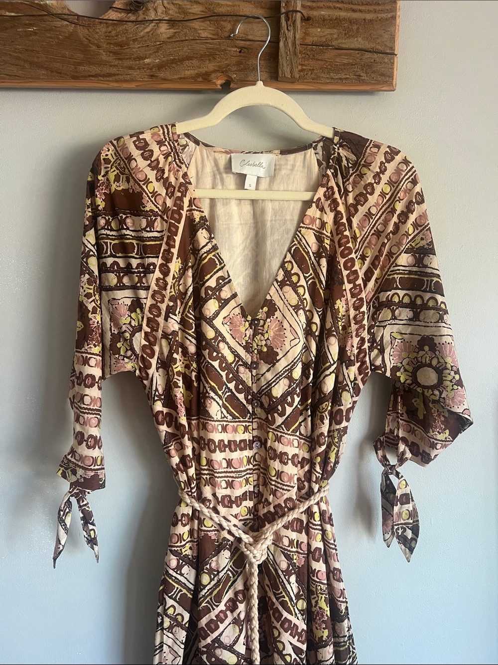 Cleobella Brown Cream Geo Print Patterned Midi Dress